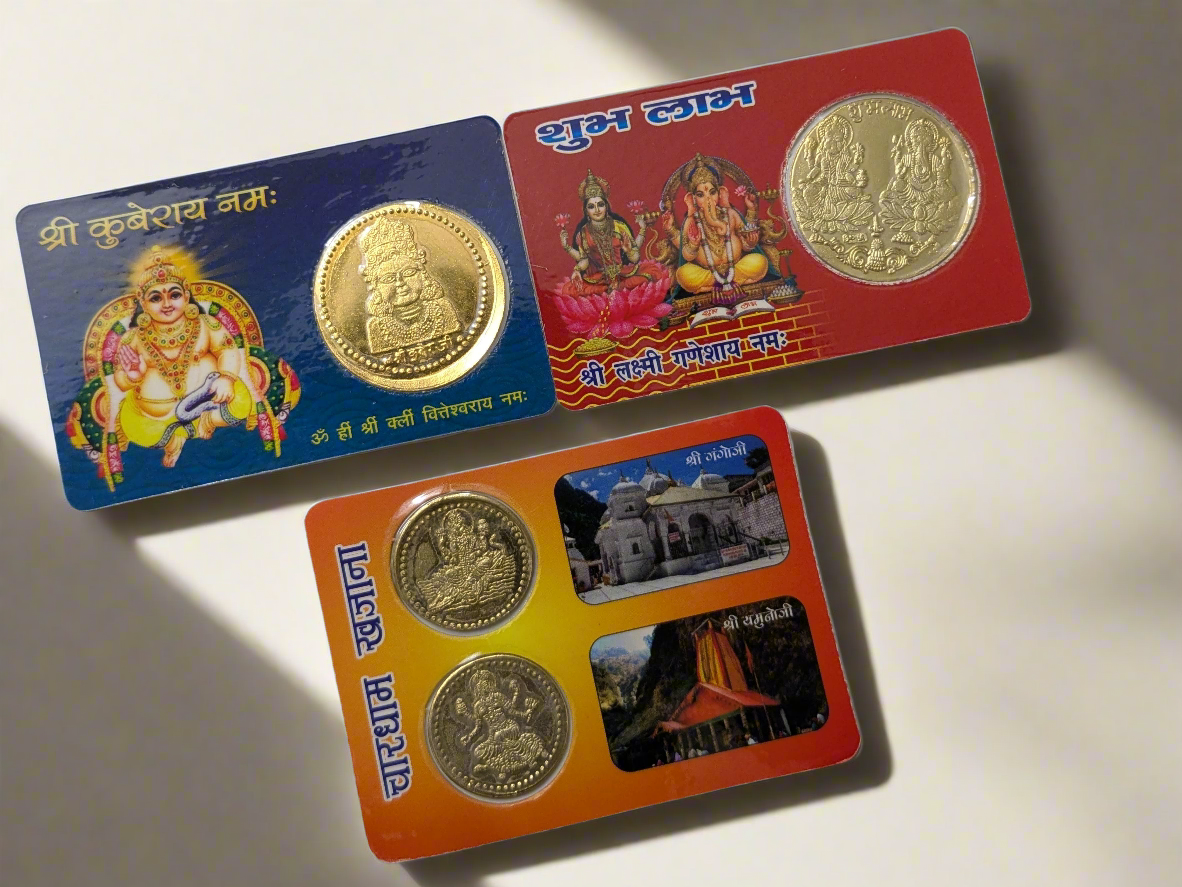 Health & Wealth Coins ( Laxmi, Ganesh, Kuber) Pack of 3 Cards